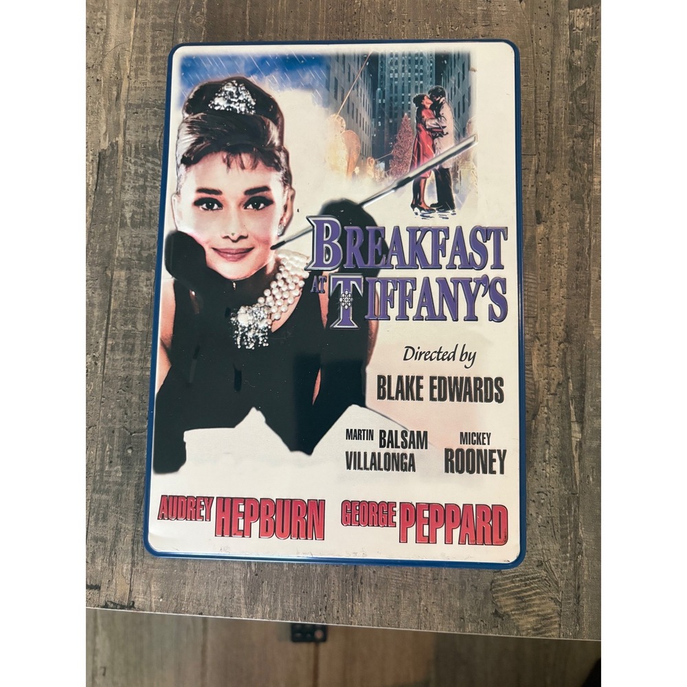 Radio Days Breakfast at Tiffanys Audrey Hepburn Metal Tin Storage Box 12x8 Blue
